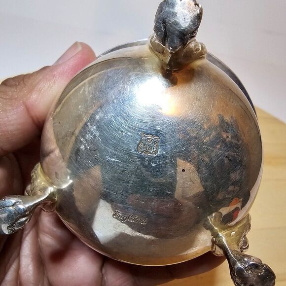 Vintage Ellis Barker Silver Plate Small Bowl With Cobalt Blue Glass Insert Liner - Picture 5 of 12